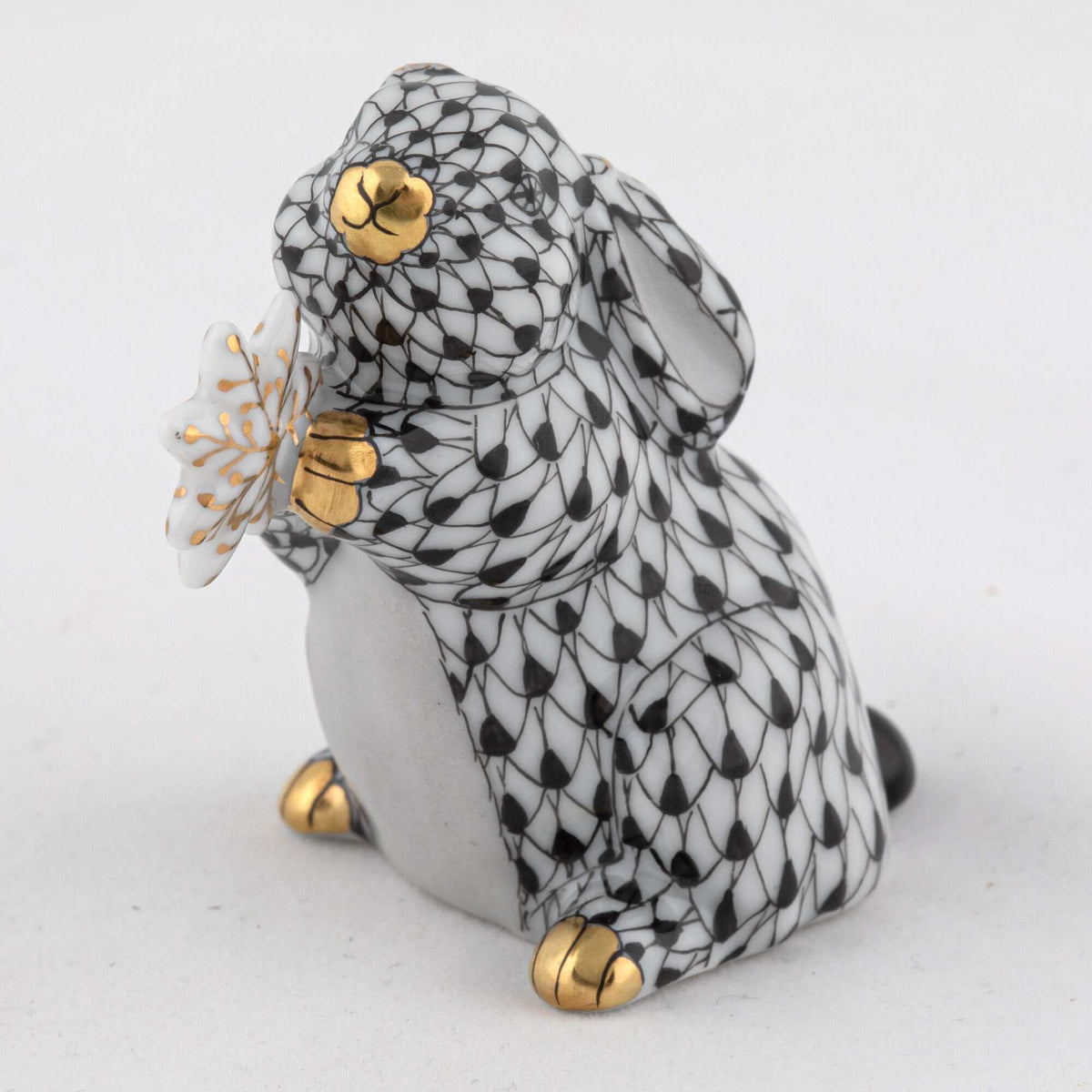 Herend Snowflake Bunny Figurine – Black, alternate view