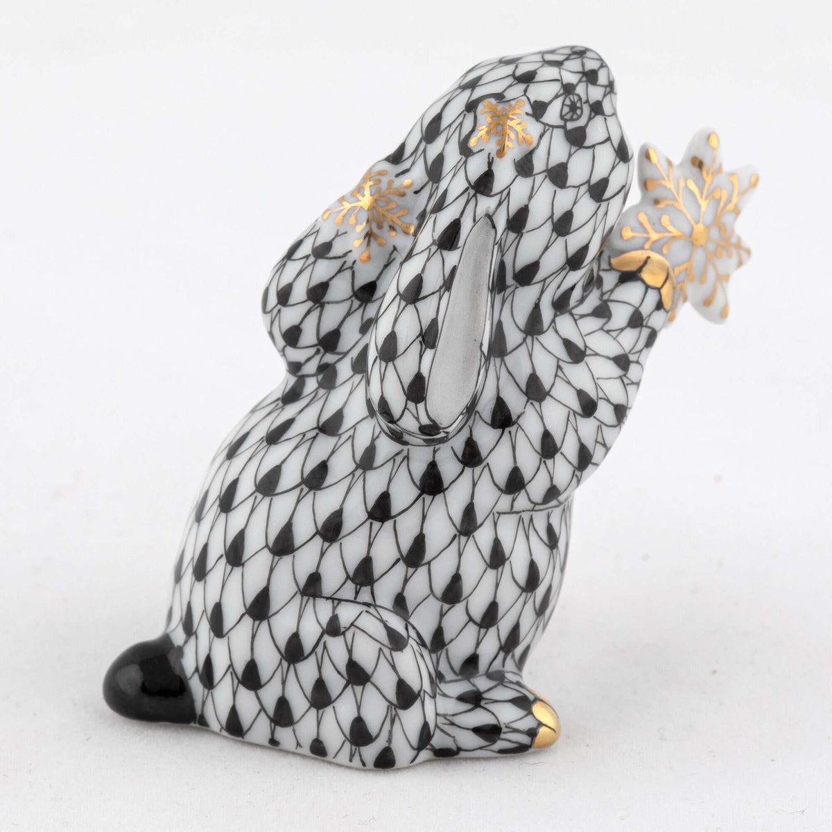 Herend Snowflake Bunny Figurine – Black, alternate view