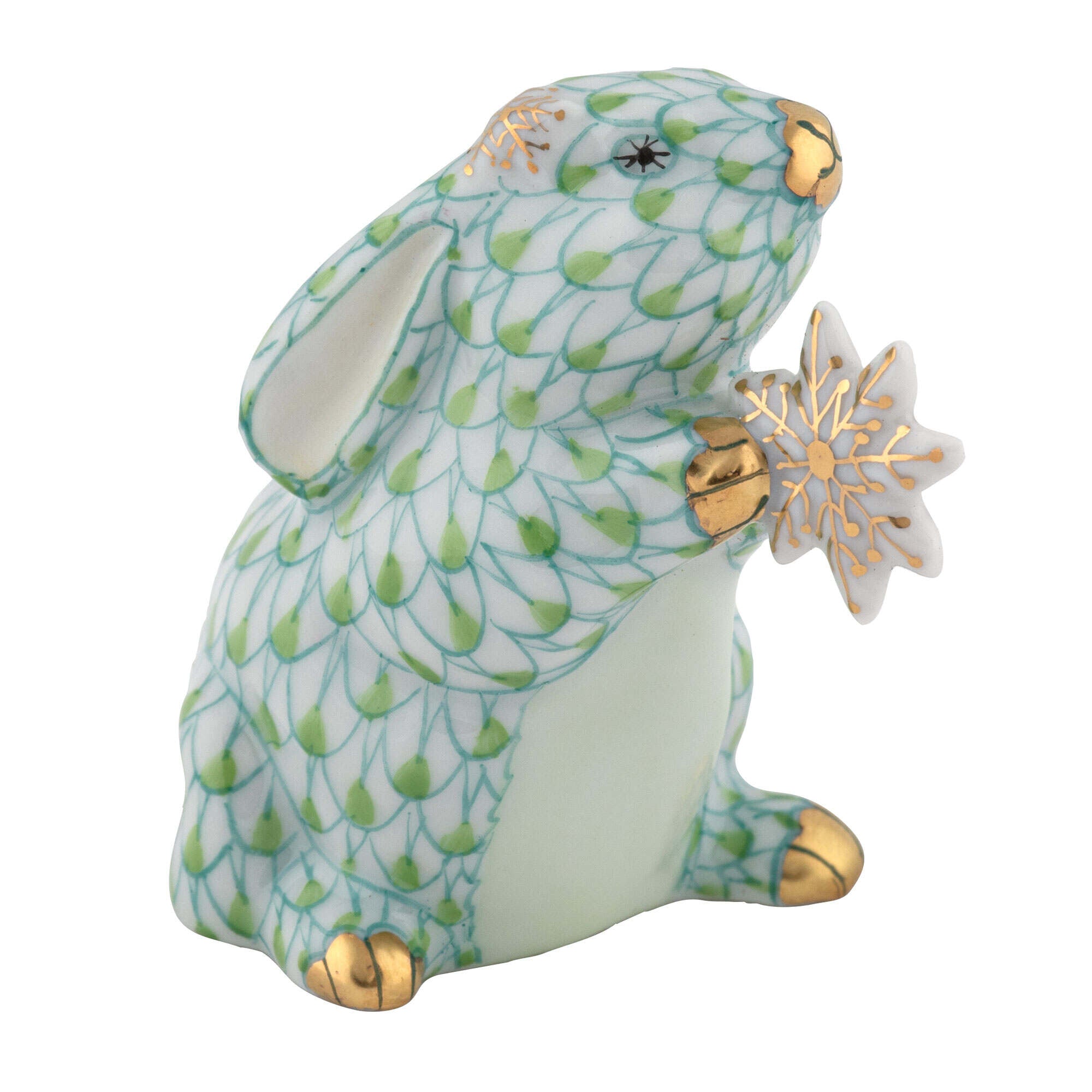 Key Lime fishnet Snowflake Bunny Figurine figurine, hand-painted Herend porcelain with 24k gold accents