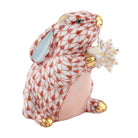 Hand-painted Herend Snowflake Bunny Figurine in Rust fishnet porcelain on a white background