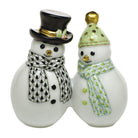 Hand-painted Herend Snowman Couple Figurine in Black-Key Lime fishnet porcelain on a white background