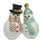 Herend Snowman Couple Figurine porcelain figurine painted in the Rust-Key Lime fishnet pattern