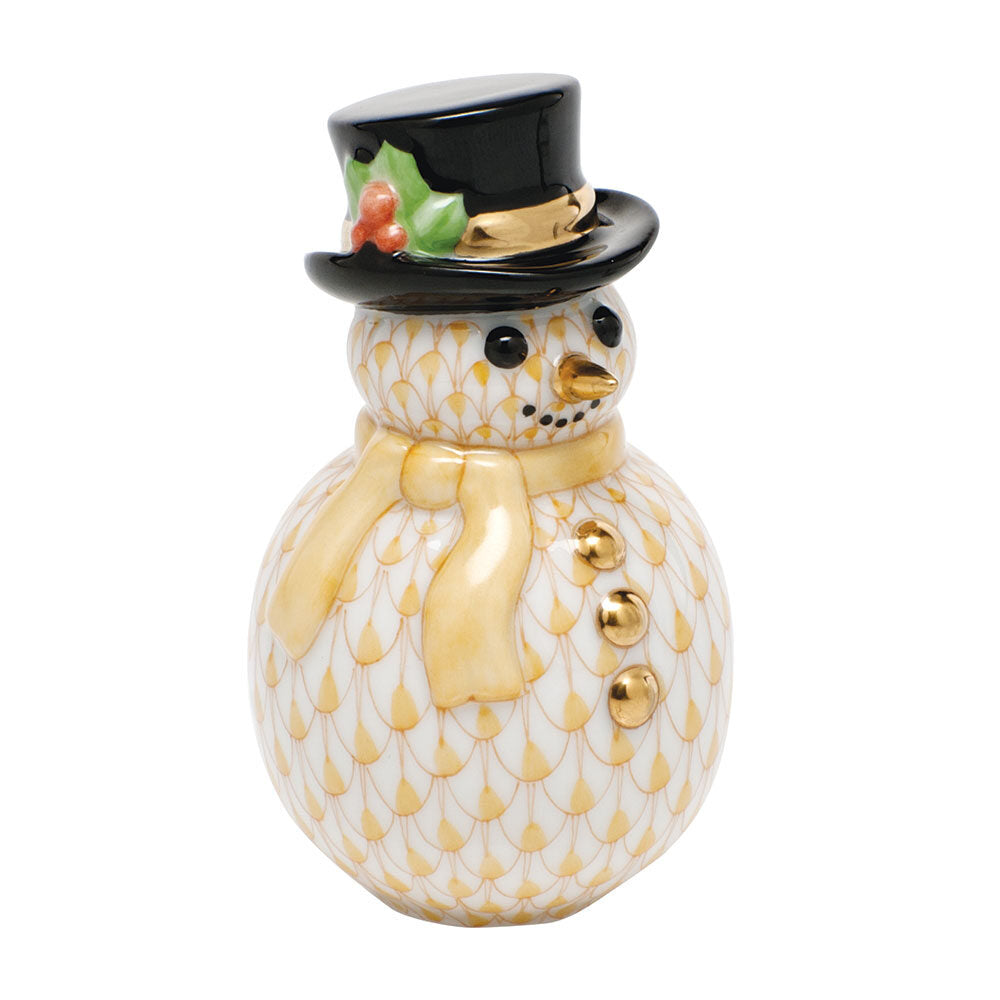 Snowman with Scarf Figurine in hand-painted Butterscotch porcelain by Herend of Hungary