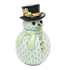 Herend Snowman with Scarf Figurine porcelain figurine painted in the Key Lime fishnet pattern