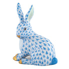 Hand-painted Herend Snowshoe Hare Figurine in Blue fishnet porcelain on a white background