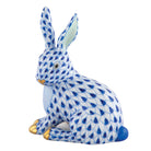 Hand-painted Herend Snowshoe Hare Figurine in Sapphire fishnet porcelain on a white background