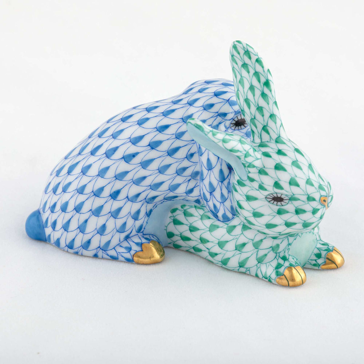 Herend Snuggle Bunnies Figurine – Green-Blue, alternate view