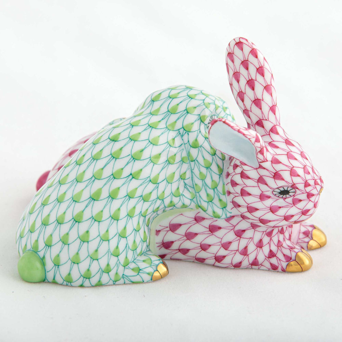Herend Snuggle Bunnies Figurine – Raspberry-Key Lime, alternate view