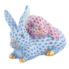 Snuggle Bunnies Figurine in hand-painted Blue-Raspberry porcelain by Herend of Hungary