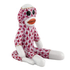 Herend Sock Monkey figurine in Raspberry with raspberry pink fishnet pattern with gold accents on a white background