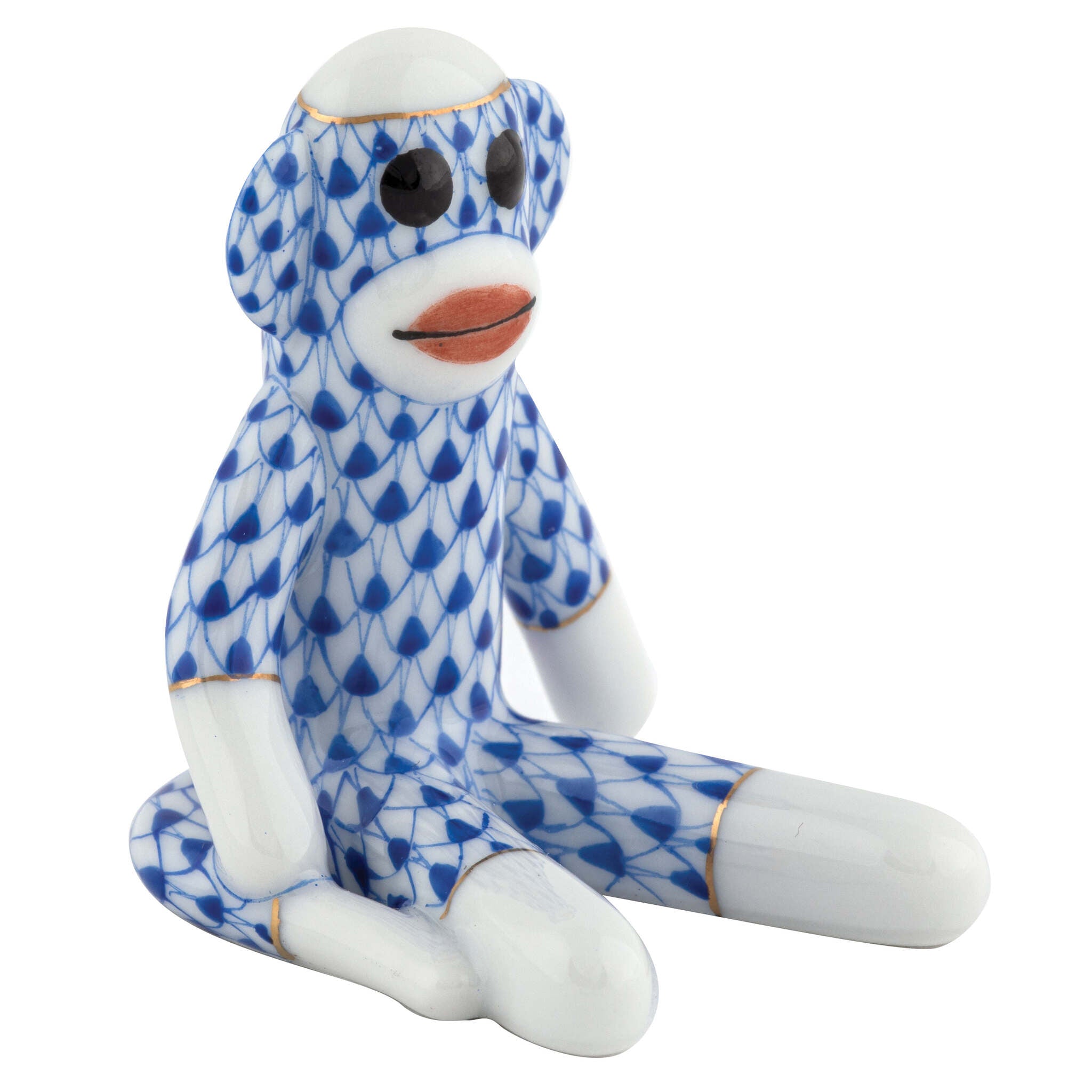 Sock Monkey Figurine in hand-painted Sapphire porcelain by Herend of Hungary