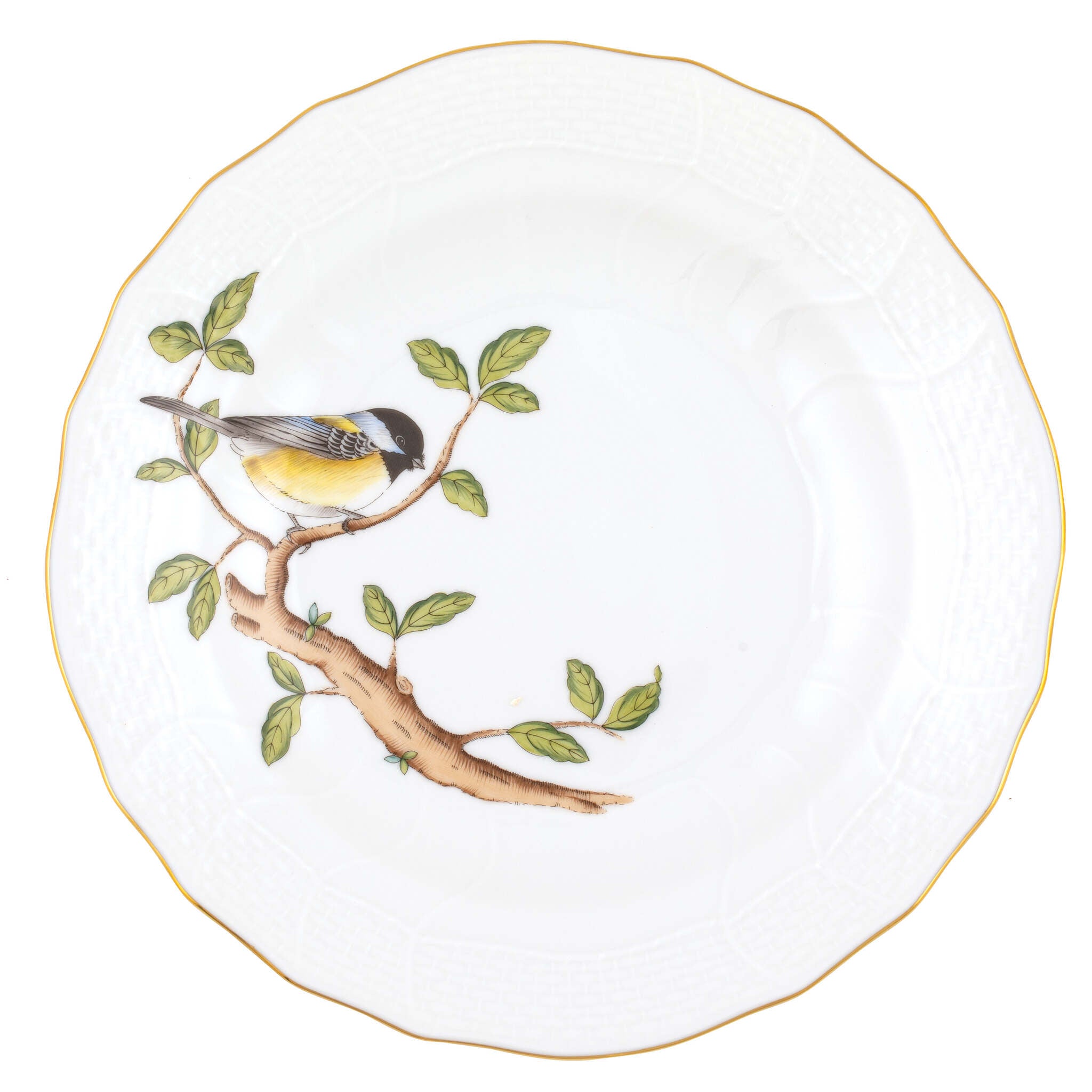 Hand-painted Herend Song Bird Dessert Plate in fine porcelain, 8.25in D,, Motif 2, on a white background