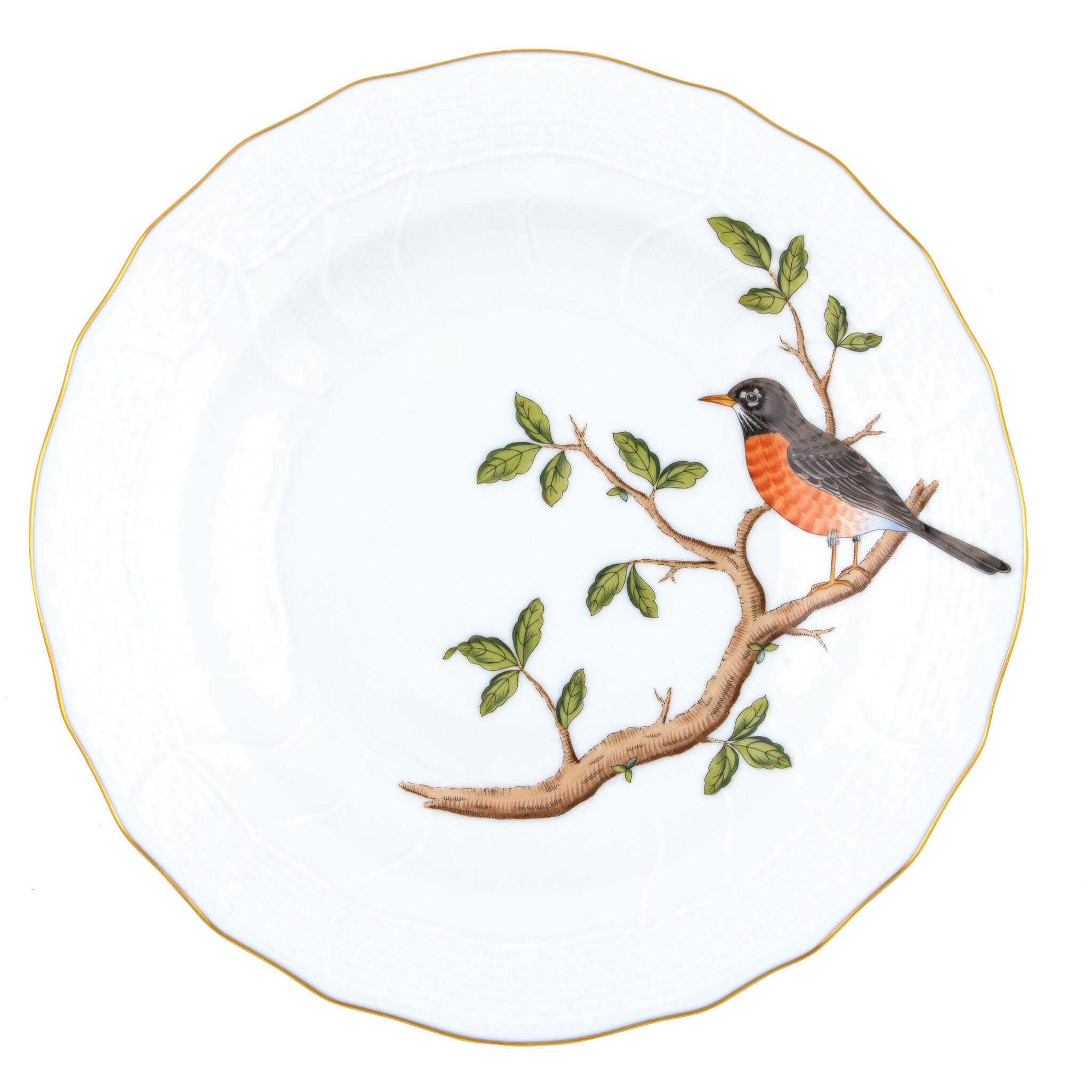 Hand-painted Herend Song Bird Dessert Plate in fine porcelain, 8.25in D,, Motif 3, on a white background