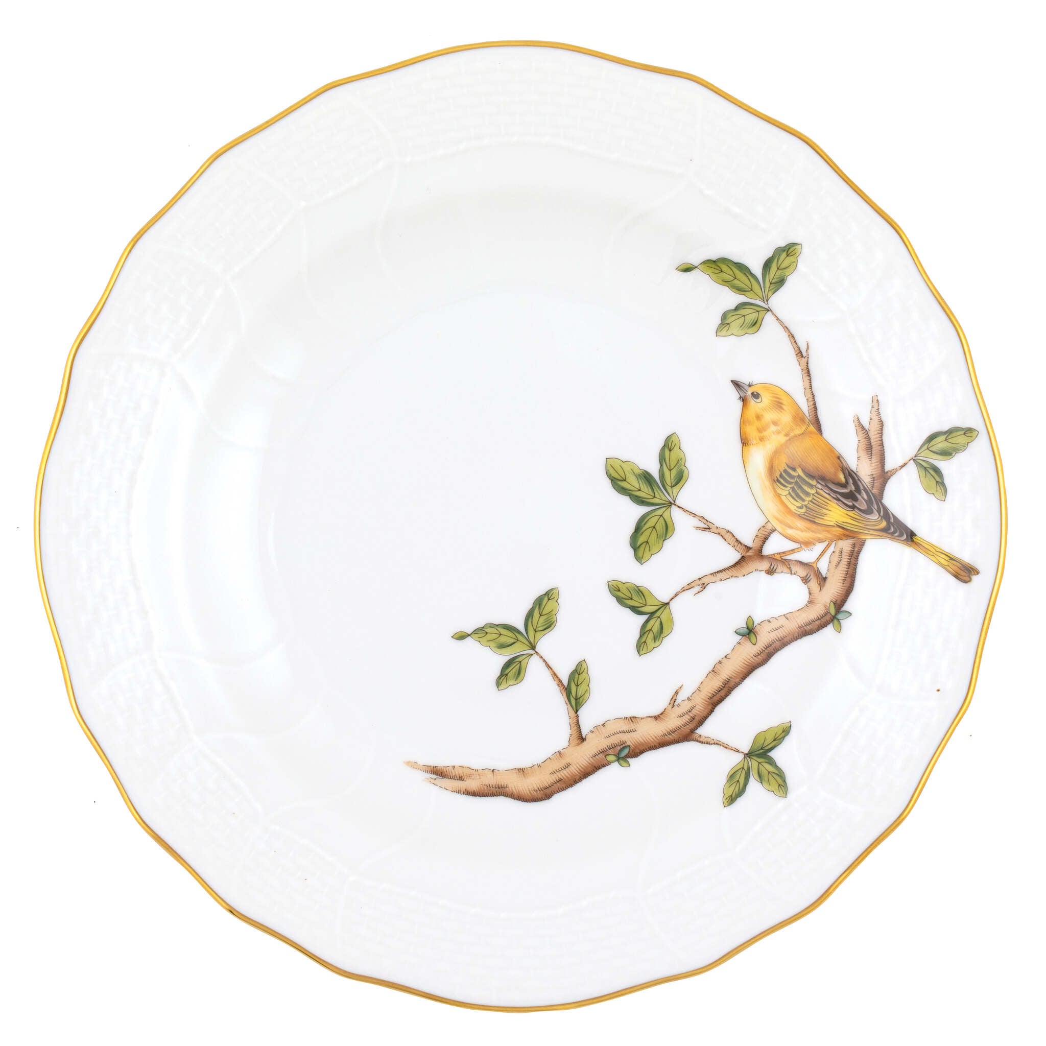 Hand-painted Herend Song Bird Dessert Plate in fine porcelain, 8.25in D,, Motif 4, on a white background