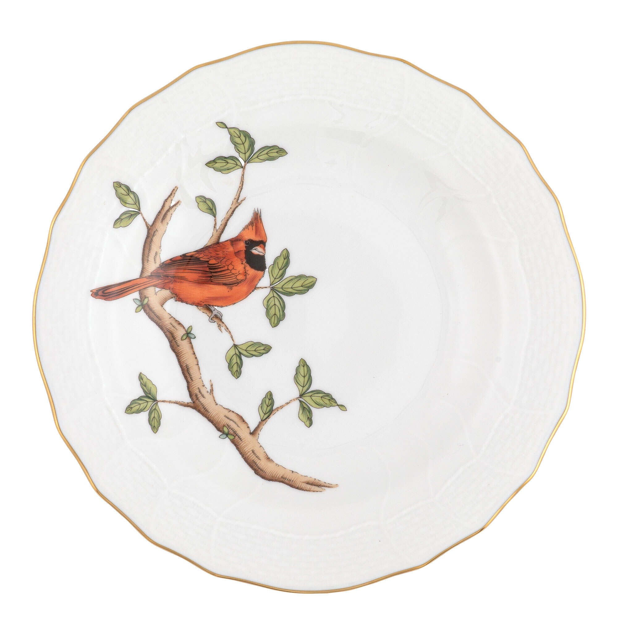 Hand-painted Herend Song Bird Dessert Plate in fine porcelain, 8.25in D,, Motif 5, on a white background