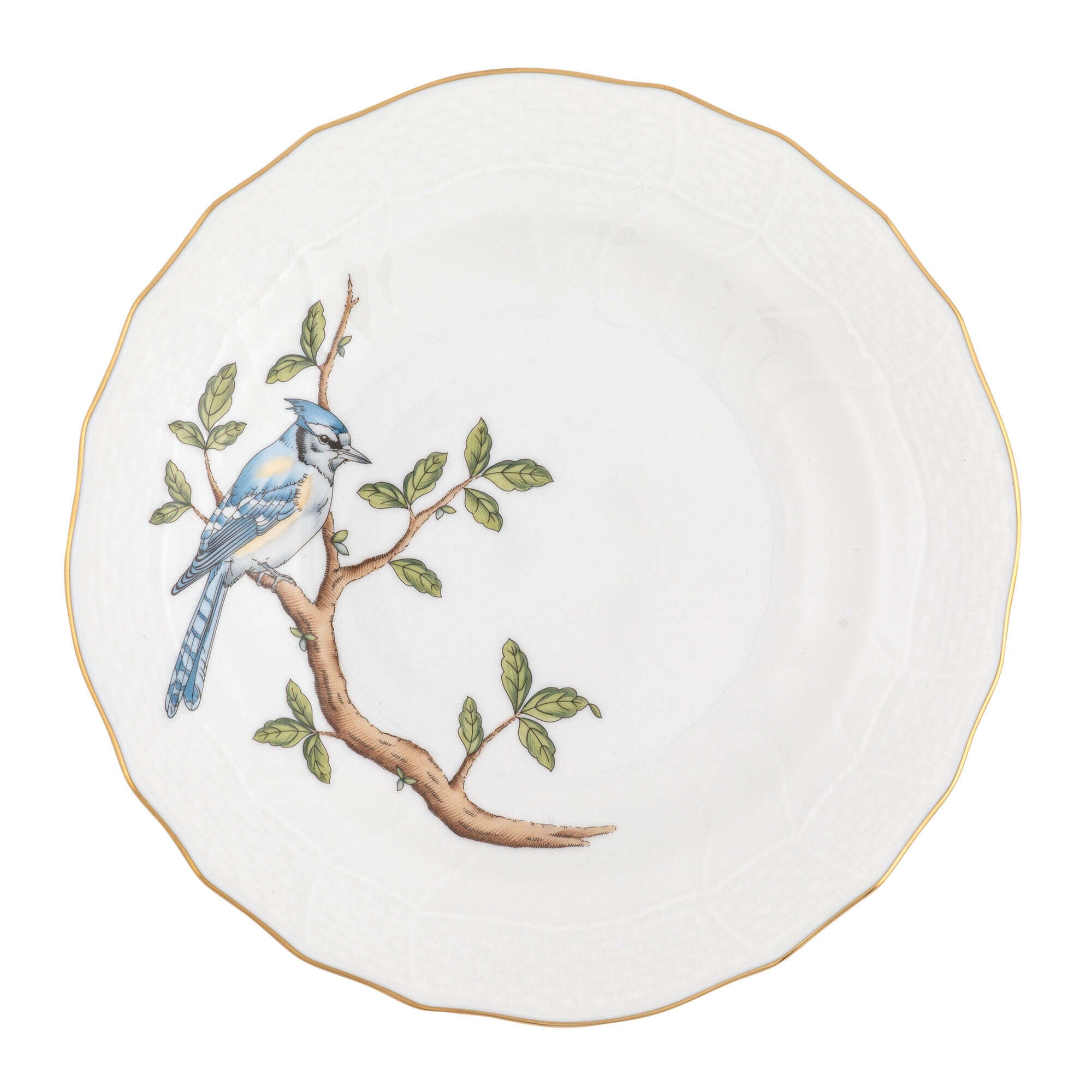 Hand-painted Herend Song Bird Dessert Plate in fine porcelain, 8.25in D,, Motif 6, on a white background