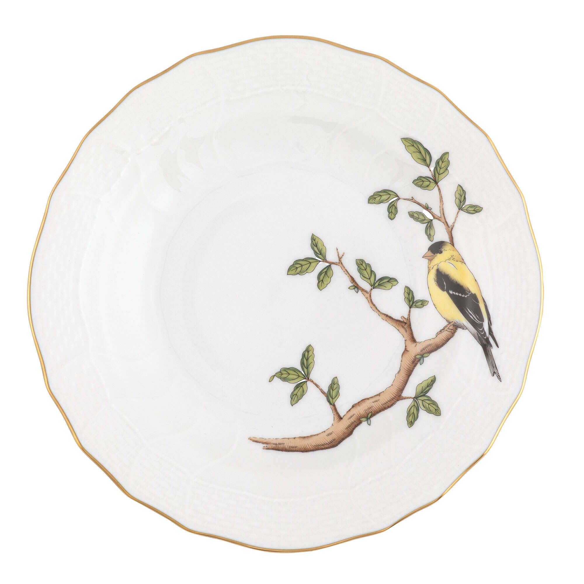 Hand-painted Herend Song Bird Dessert Plate in fine porcelain, 8.25in D,, Motif 7, on a white background