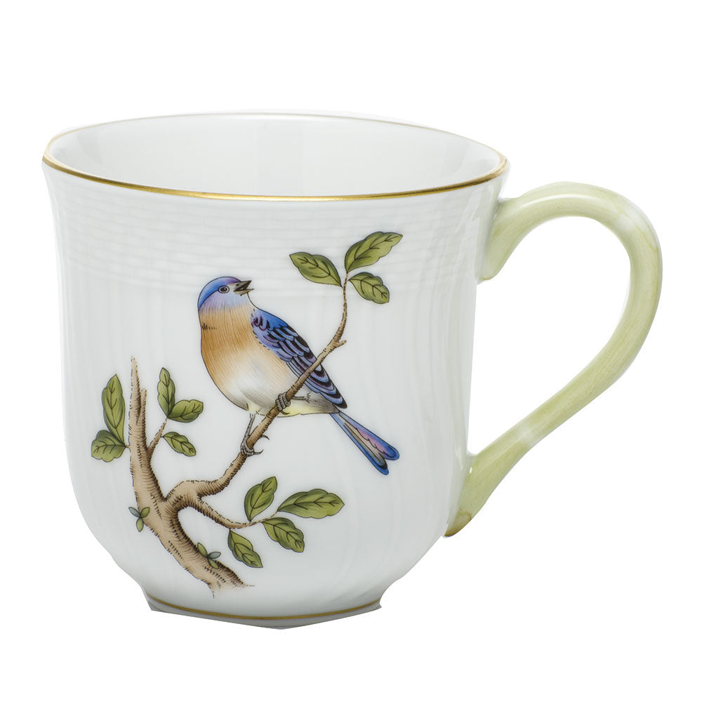 Hand-painted Herend Song Bird Mug in fine porcelain, (10 OZ) 3.5in H,, Motif 1, on a white background