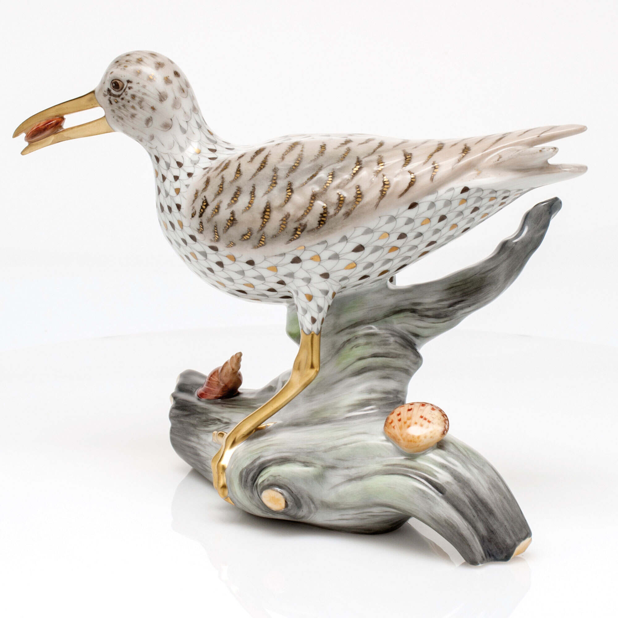 Herend Spotted Sandpiper on Driftwood Figurine — additional view