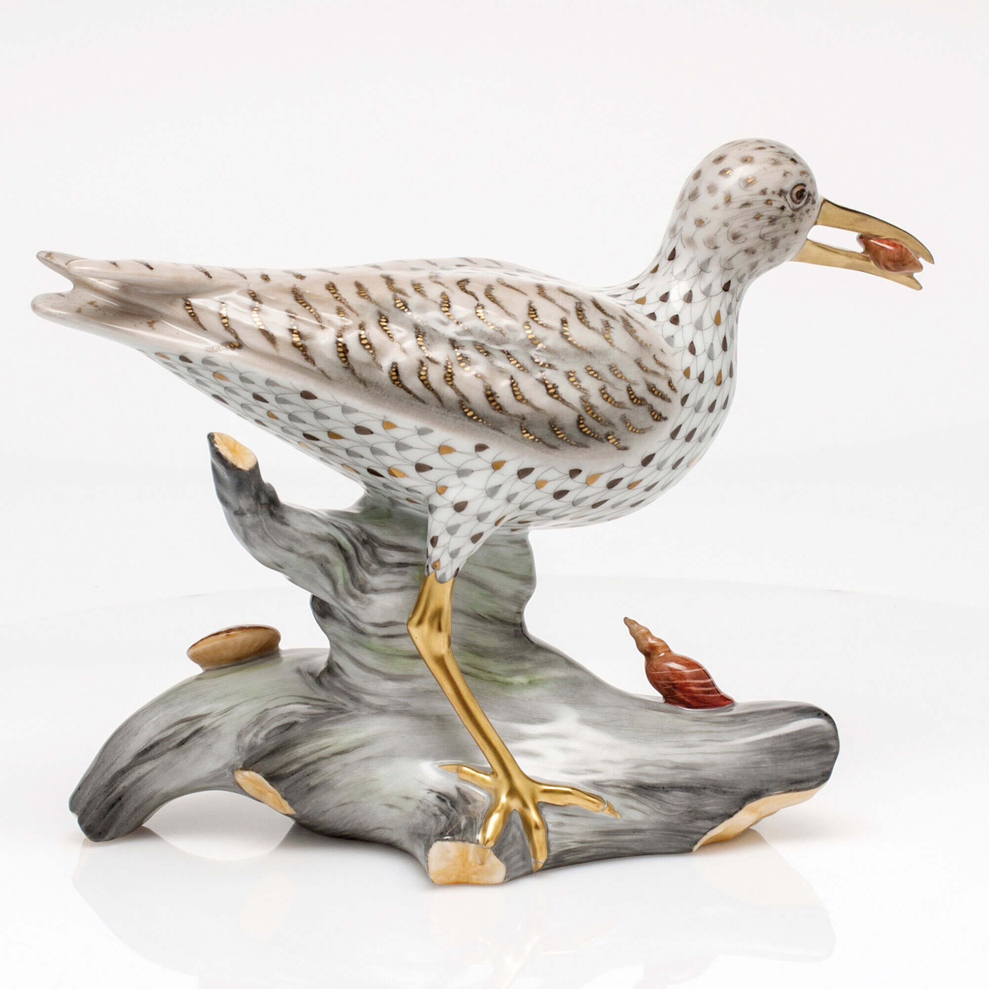 Herend Spotted Sandpiper on Driftwood Figurine — additional view