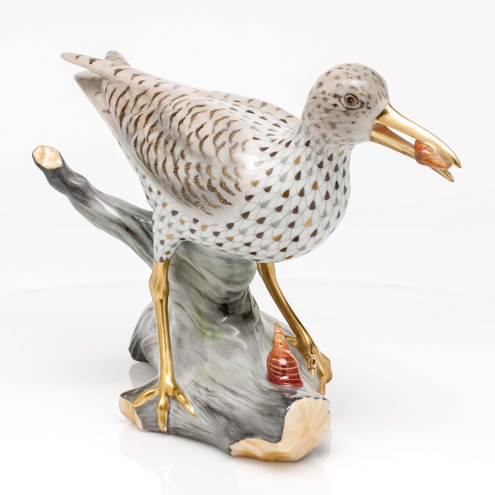 Herend Spotted Sandpiper on Driftwood Figurine — additional view