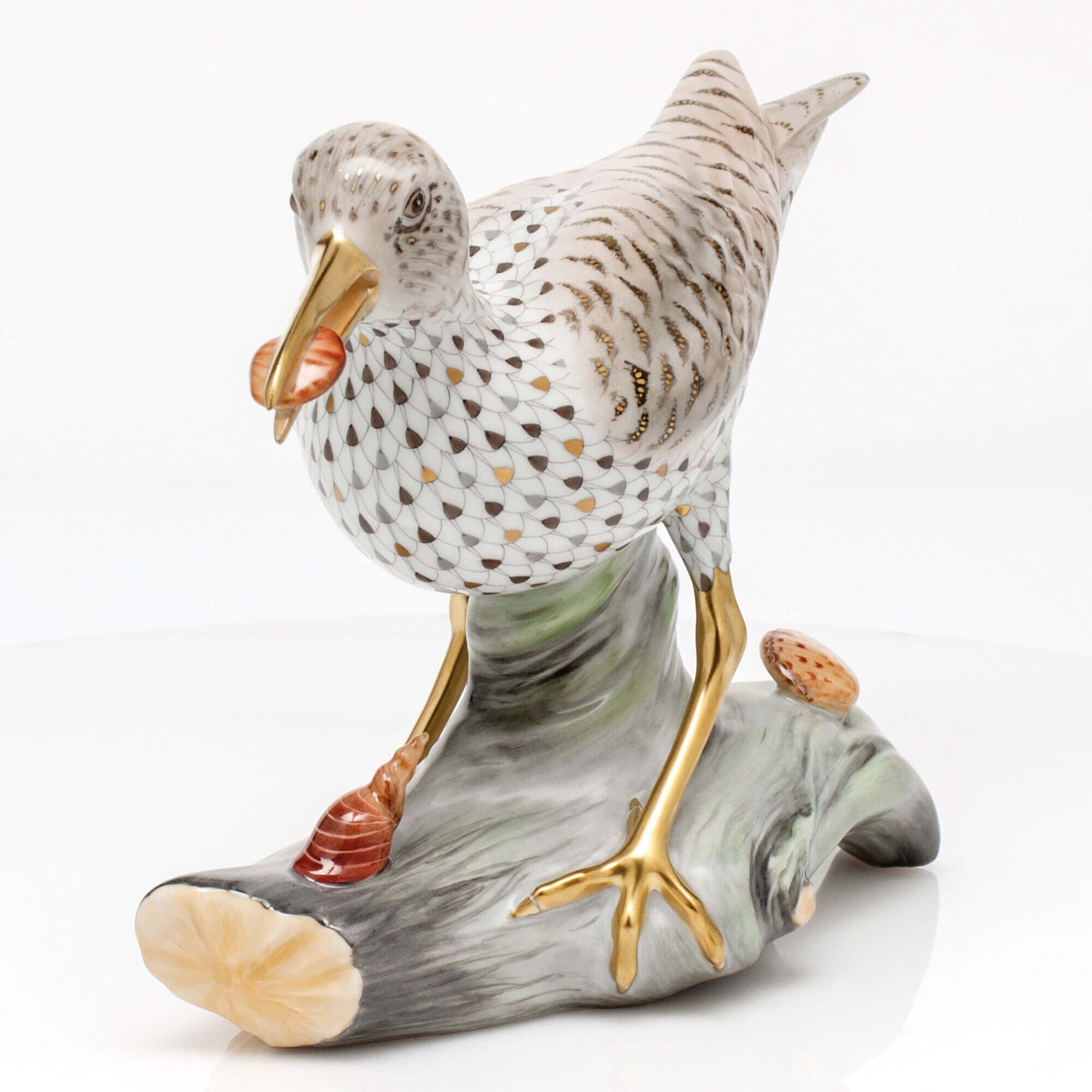 Herend Spotted Sandpiper on Driftwood Figurine — additional view