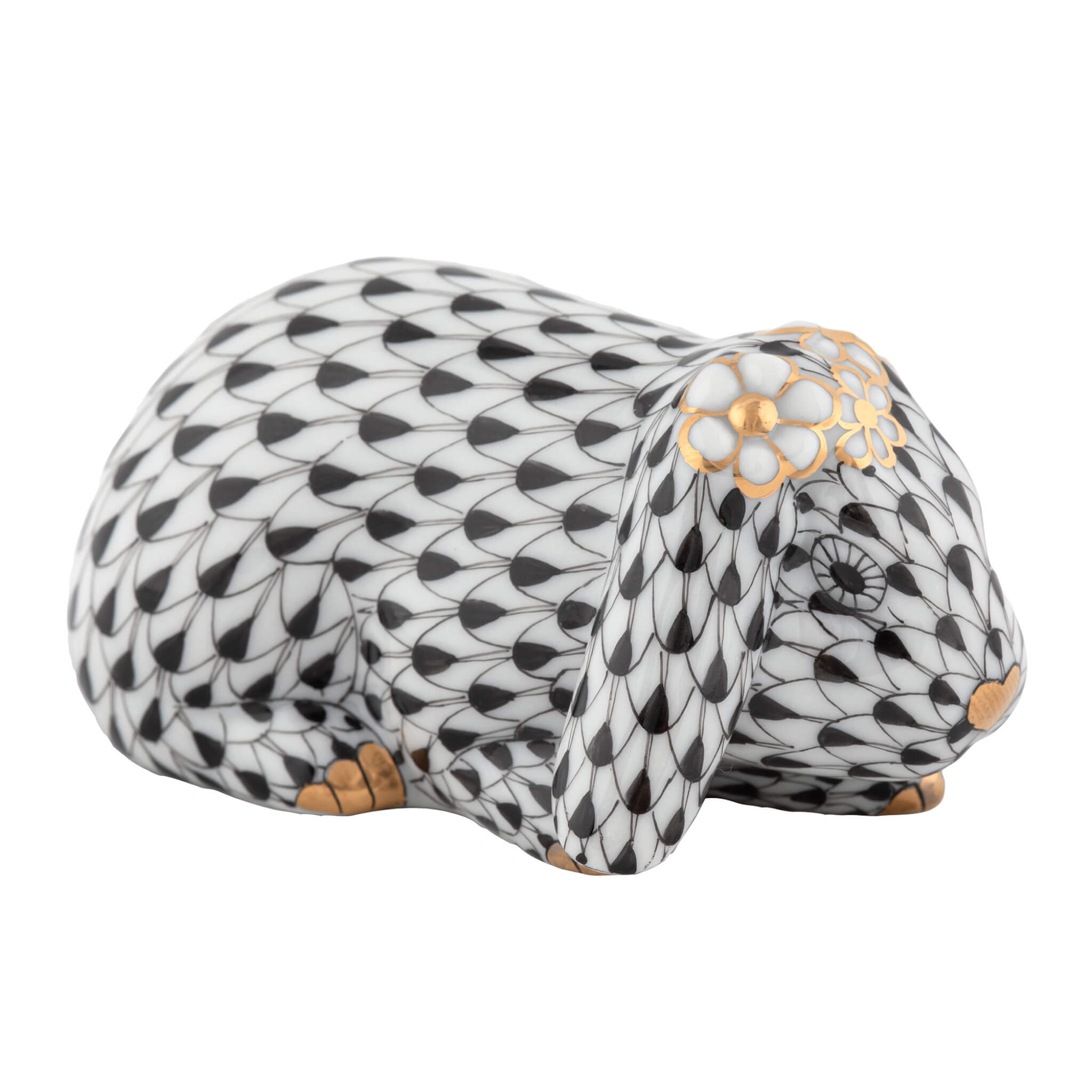 Herend Spring Bunny in Black - Hand-painted Hungarian porcelain by Herend. Paris Tableware.
