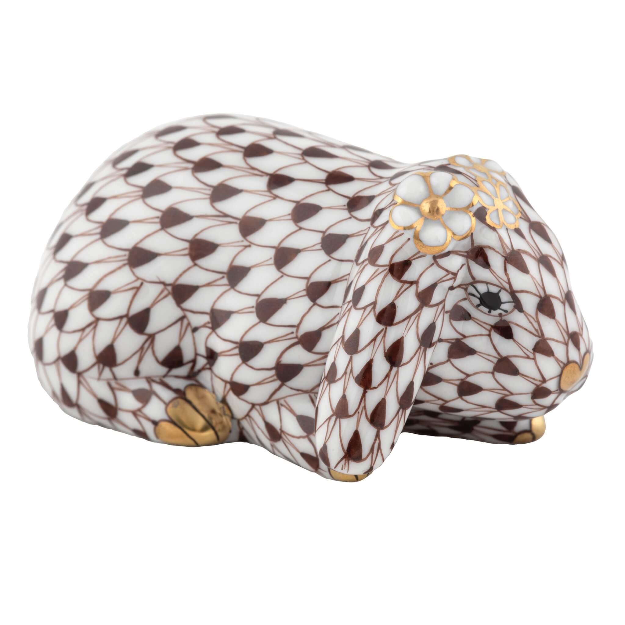 Herend Spring Bunny in Chocolate - Hand-painted Hungarian porcelain by Herend. Paris Tableware.