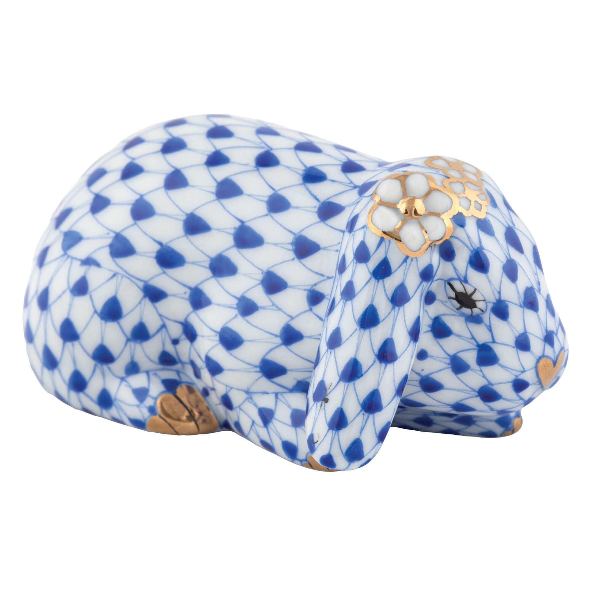 Herend Spring Bunny in Sapphire - Hand-painted Hungarian porcelain by Herend. Paris Tableware.