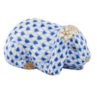 Hand-painted Herend Spring Bunny Figurine in Sapphire fishnet porcelain on a white background