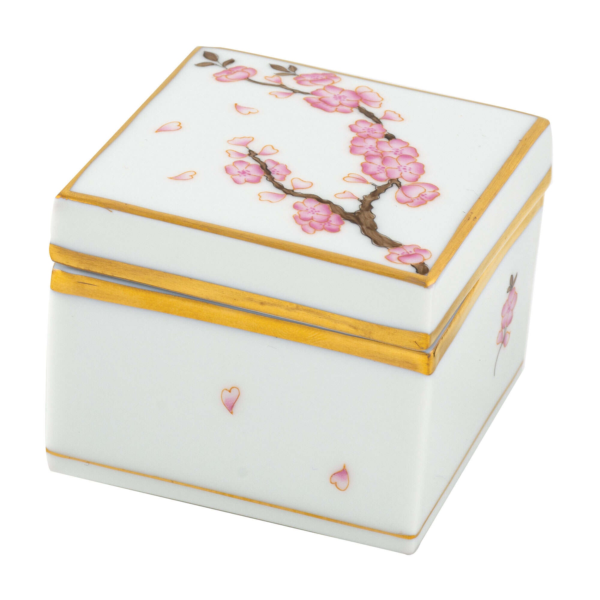 Herend Square Box porcelain figurine painted in the Multicolor (2) fishnet pattern