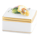 Hand-painted Herend Square Box with Honey Bee in fine porcelain, 2.5in L X 2.5in W X 2.25in H, on a white background