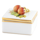 Hand-painted Herend Square Box with Strawberries in fine porcelain, 2.5in L X 2.5in W X 2.25in H, on a white background