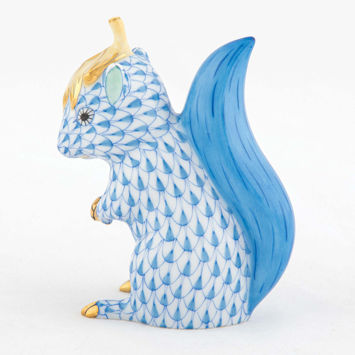 Herend Squirrel with Leaf Figurine – Blue, alternate view