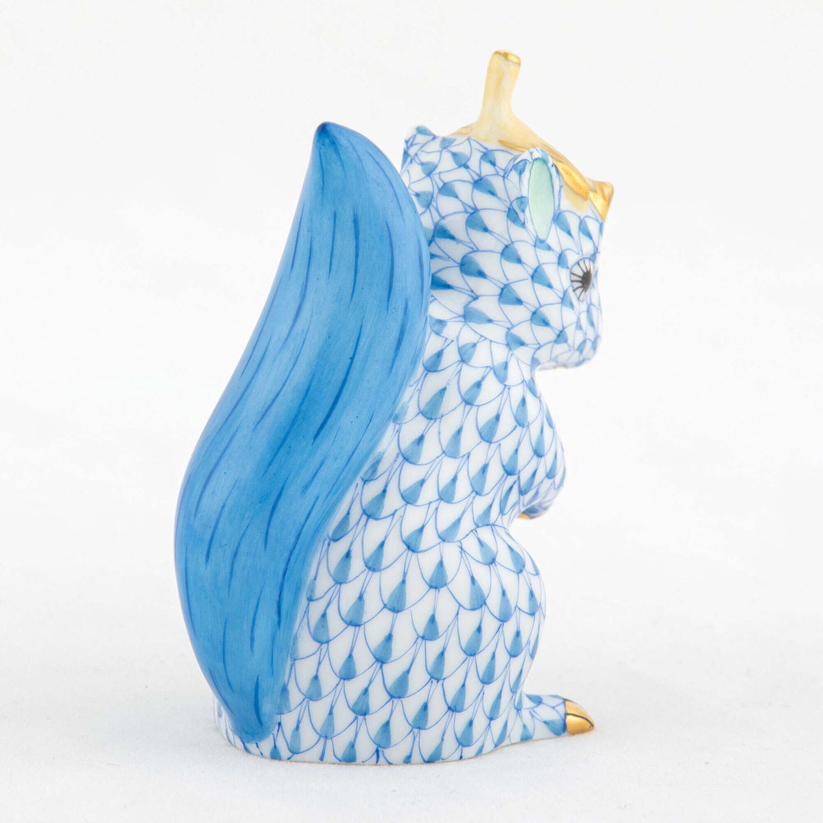 Herend Squirrel with Leaf Figurine – Blue, alternate view