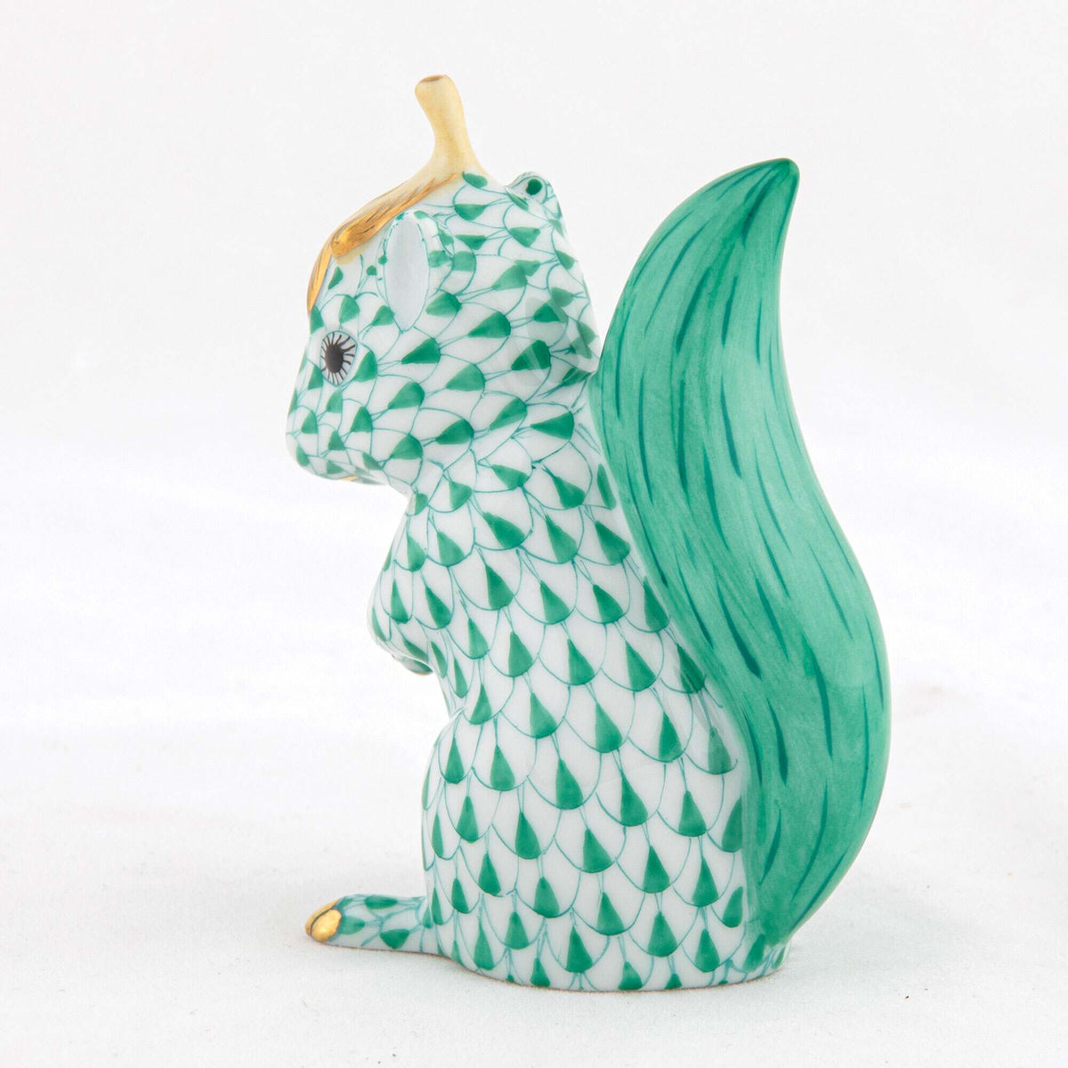 Herend Squirrel with Leaf Figurine – Green, alternate view