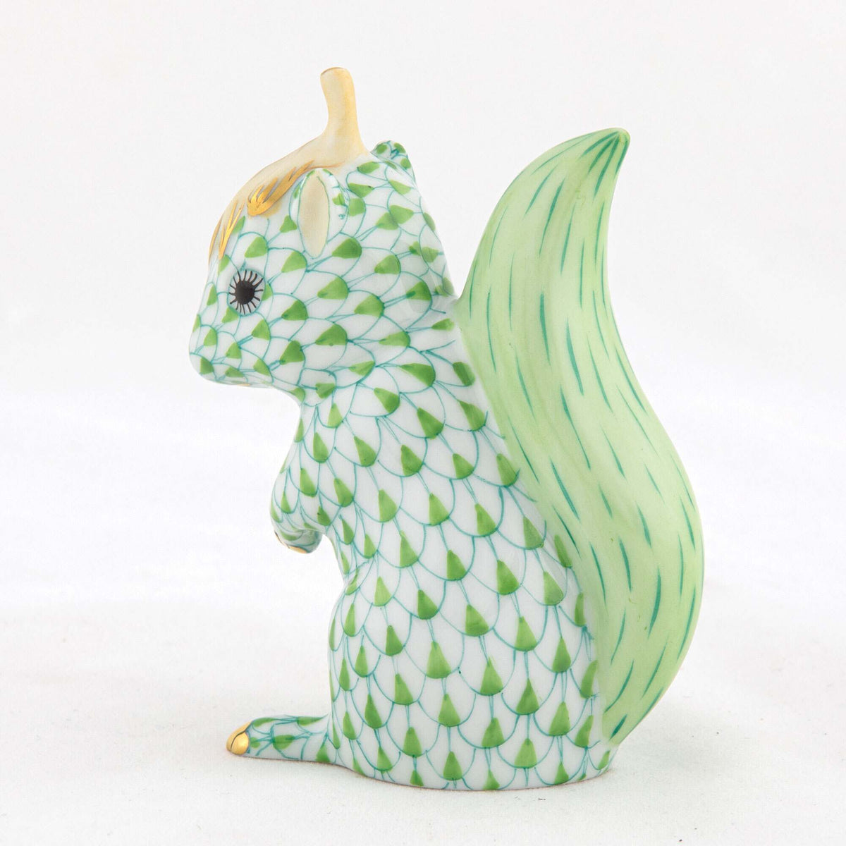 Herend Squirrel with Leaf Figurine – Key Lime, alternate view