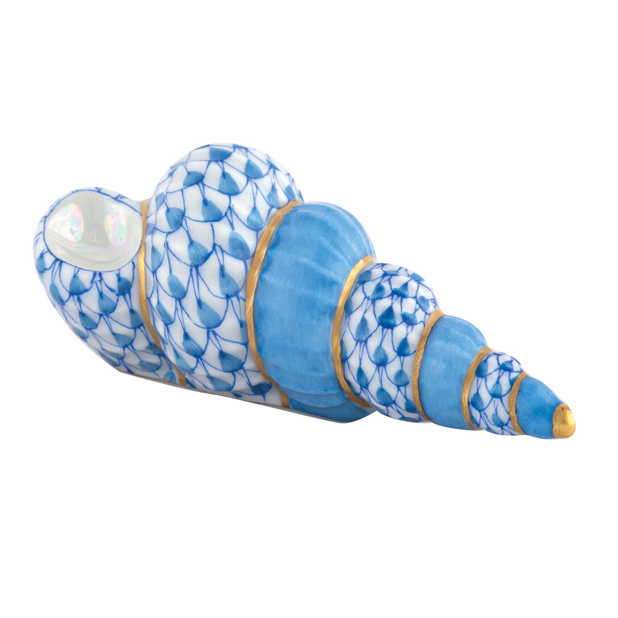 Blue fishnet Staircase Shell Figurine figurine, hand-painted Herend porcelain with 24k gold accents