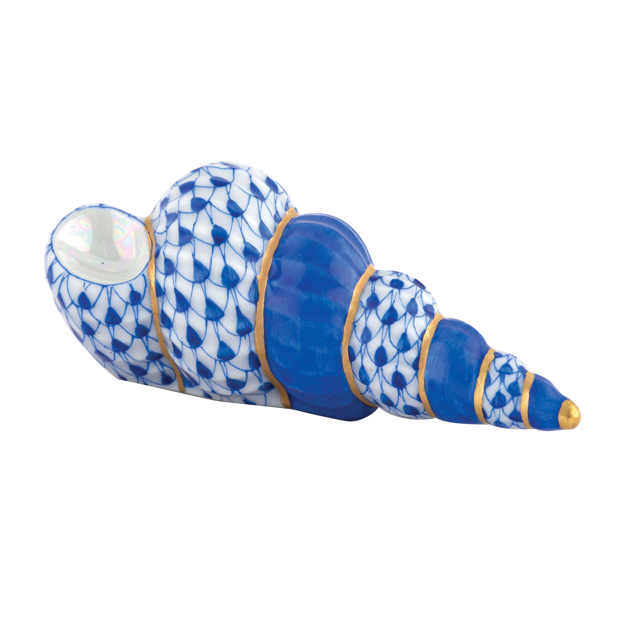 Sapphire fishnet Staircase Shell Figurine figurine, hand-painted Herend porcelain with 24k gold accents