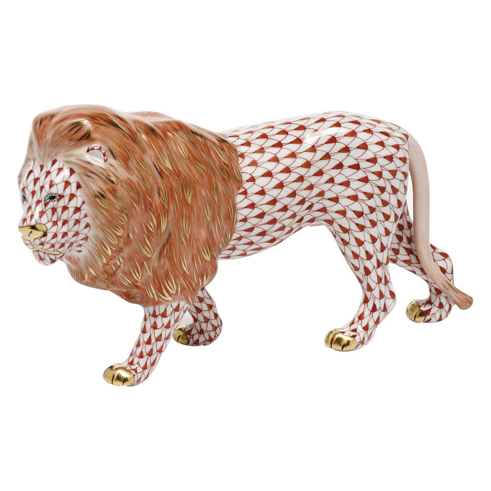 Standing Lion Figurine in hand-painted Rust porcelain by Herend of Hungary