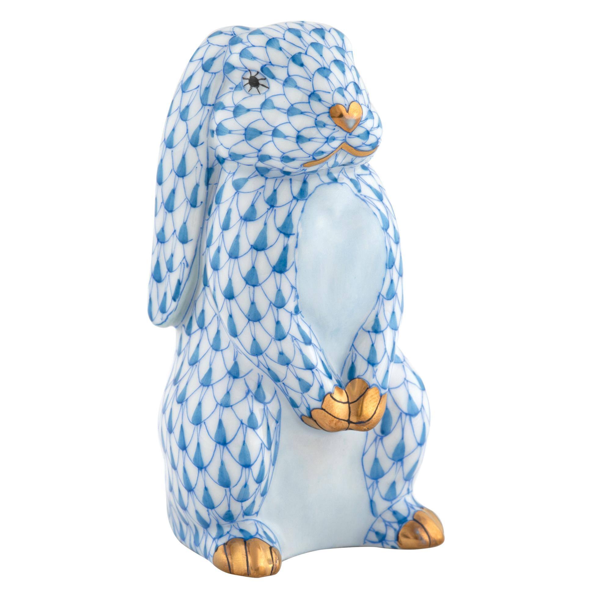 Standing Lop Ear Bunny Figurine in hand-painted Blue porcelain by Herend of Hungary
