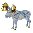 Herend Standing Moose Figurine porcelain figurine painted in the Blue fishnet pattern