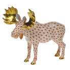 Rust fishnet Standing Moose Figurine figurine, hand-painted Herend porcelain with 24k gold accents