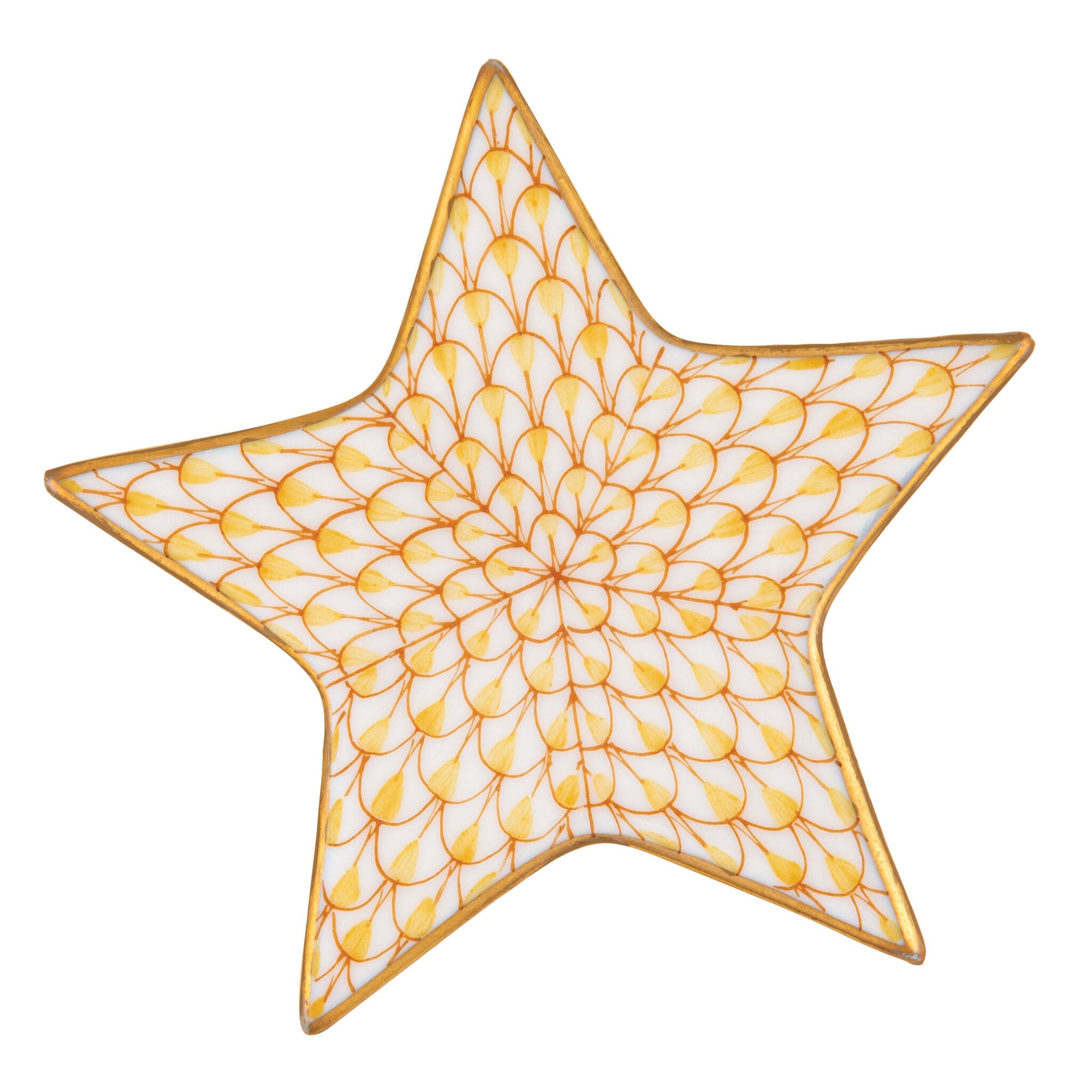 Hand-painted Herend Star Figurine in Butterscotch fishnet porcelain on a white background