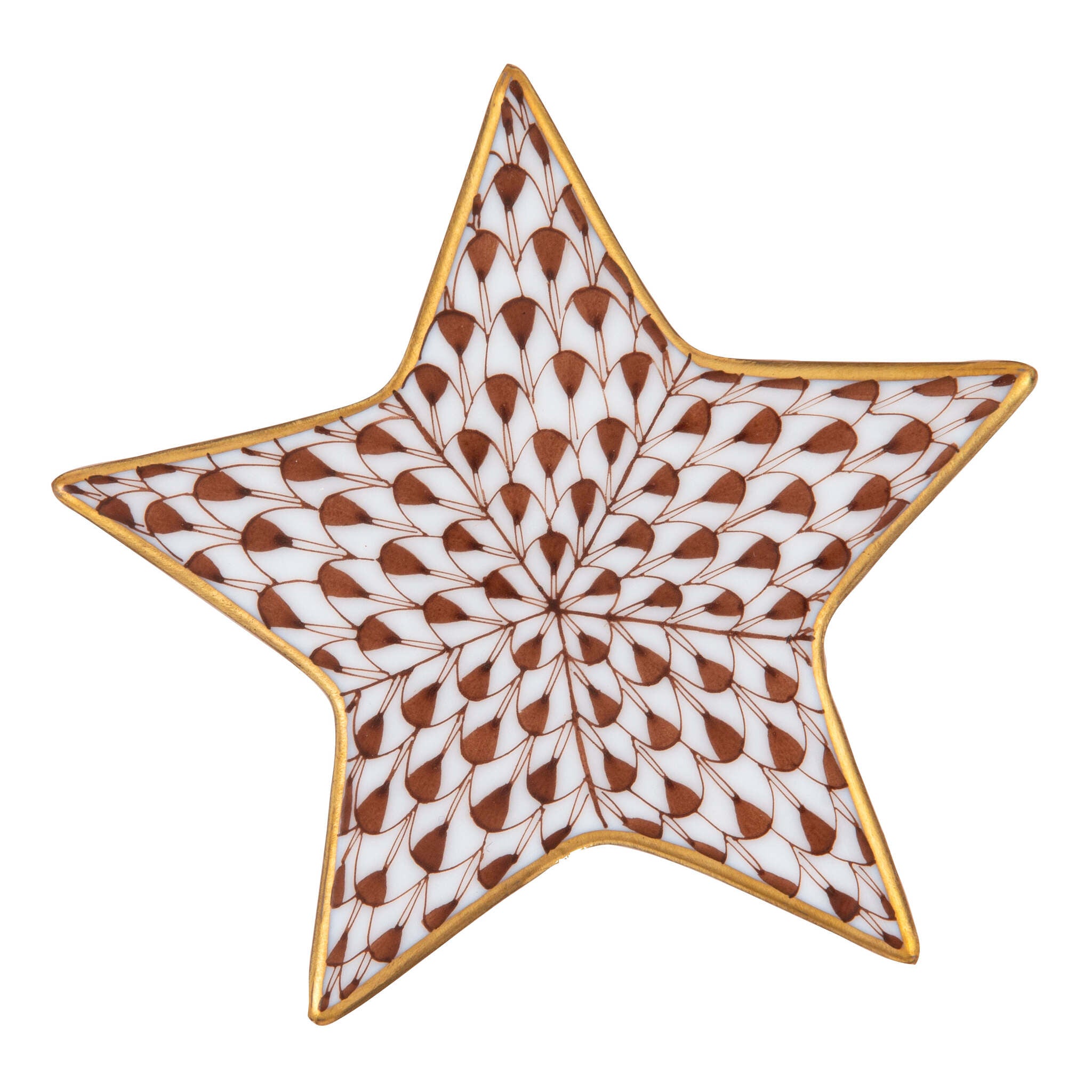 Herend Star Figurine porcelain figurine painted in the Chocolate fishnet pattern