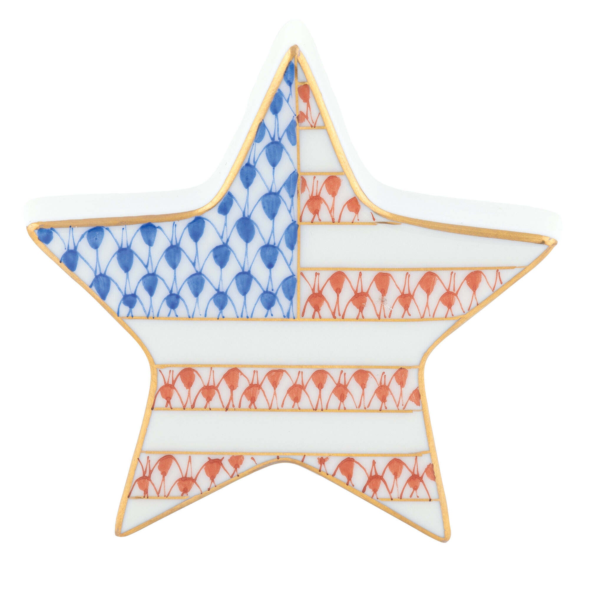 Multicolor fishnet Star Figurine figurine, hand-painted Herend porcelain with 24k gold accents