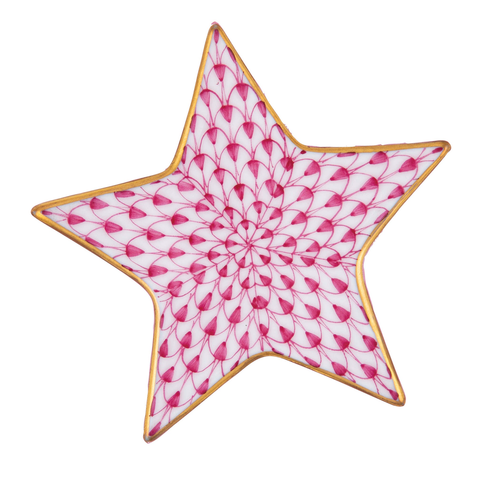 Hand-painted Herend Star Figurine in Raspberry fishnet porcelain on a white background