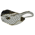Hand-painted Herend Stingray Figurine in Black fishnet porcelain on a white background