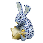 Herend Storybook Bunny Figurine porcelain figurine painted in the Sapphire fishnet pattern