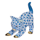 Herend Stretching Kitty Figurine porcelain figurine painted in the Blue fishnet pattern